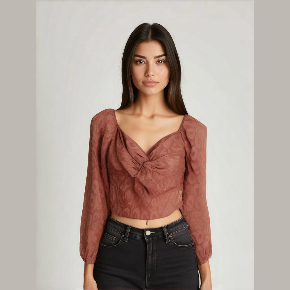 Lush Long Sleeve Crop Top Mauve Size Small